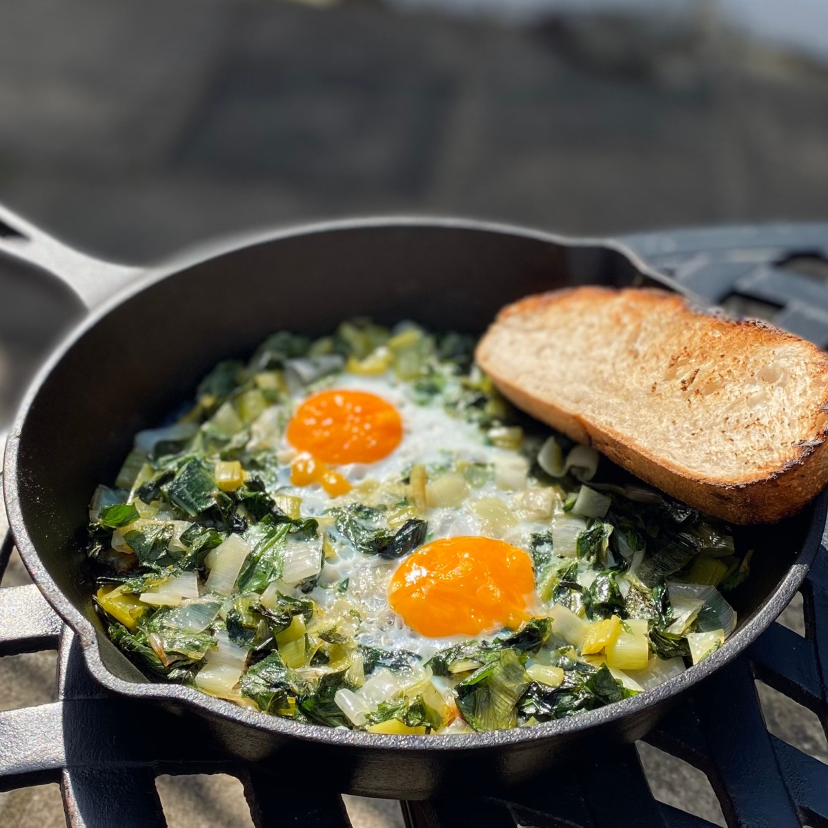 Campfire Eggs with Leeks & Foraged&nbsp;Greens