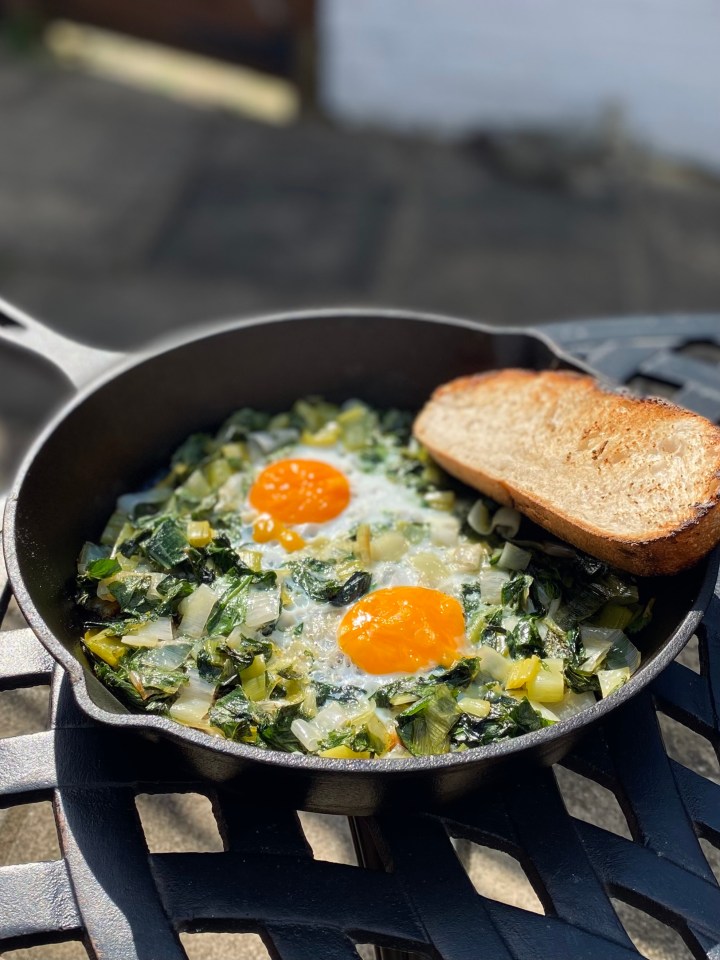 Campfire Eggs with Leeks & Foraged&nbsp;Greens